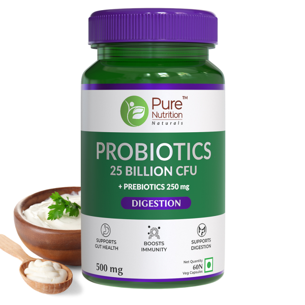 Pure Nutrition Probiotics 25 Billion CFU + Prebiotics 500 mg Veg Capsule 60's